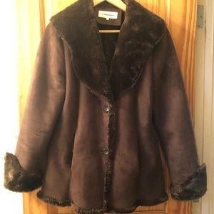 Calvin Klein Faux Suede & Fur Lined Jacket with Gloves